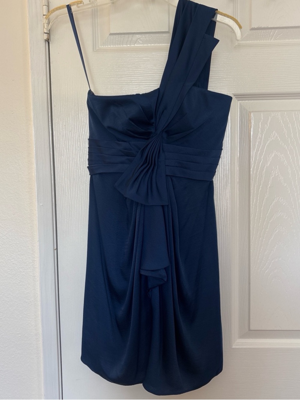 BCBGMaxAzria Navy One-Shoulder Draped Cocktail Dress
